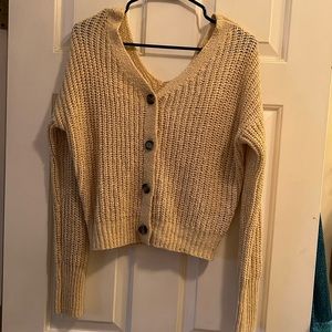 Knit cropped cardigan sweater beige size medium